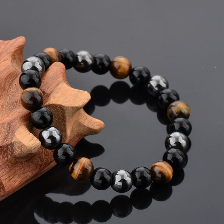 PURAJA Bracelet Protection En Pierres Naturelles - Tourmaline, Œil De Tigre, Hématite - Bijou énergétique Unisexe