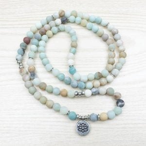 Bracelet Mala Lotus de 108 Perles en Amazonite Naturelle - Bracelet Pierre Naturelle - Yogazen