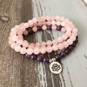 Bracelet Mala Améthyste et Quartz Rose - Bracelet Pierre Naturelle - Yogazen