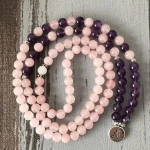 Bracelet Mala Améthyste et Quartz Rose - Bracelet Pierre Naturelle - Yogazen
