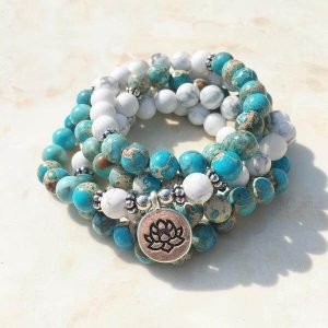Bracelet Mala Lotus Howlite et Jaspe Océan - Bracelet Howlite - Yogazen