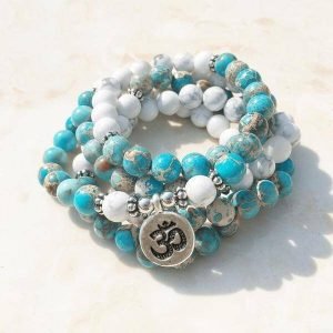 Bracelet Mala Lotus Howlite et Jaspe Océan - Bracelet Howlite - Yogazen