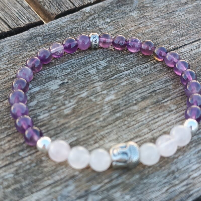 Bracelet Bouddha Quartz Rose et Améthyste - Bijoux Artisanaux Pierres Naturelles - Yogazen