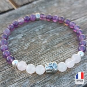 Bracelet Bouddha Quartz Rose et Améthyste - Bijoux Artisanaux Pierres Naturelles - Yogazen