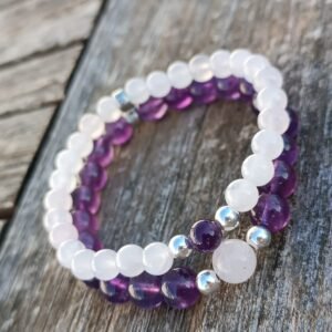 Bracelet Duo Améthyste et Quartz Rose - Bijoux Artisanaux Pierres Naturelles - Yogazen