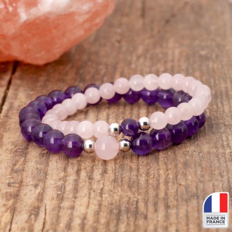 Bracelet Duo Améthyste et Quartz Rose - Bijoux Artisanaux Pierres Naturelles - Yogazen