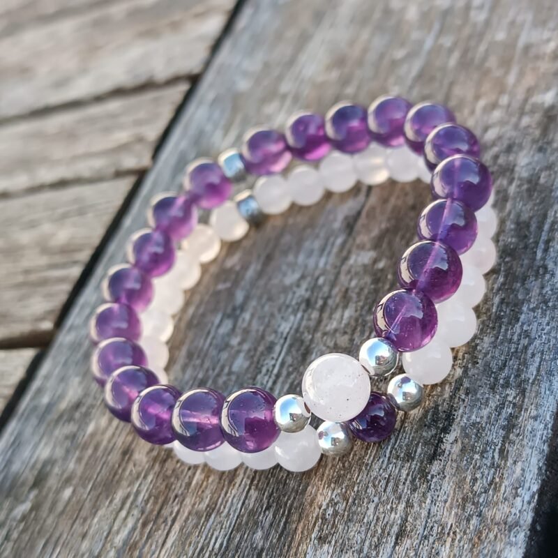 Bracelet Duo Améthyste et Quartz Rose - Bijoux Artisanaux Pierres Naturelles - Yogazen
