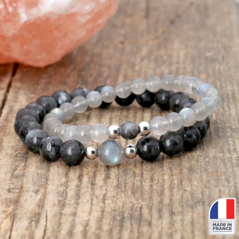 Bracelet Duo Labradorite et Larvikite - Bijoux Artisanaux Pierres Naturelles - Yogazen