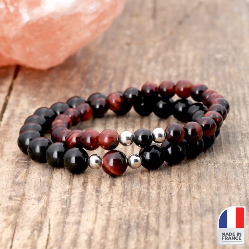 Bracelet Duo Tourmaline Noire et Oeil de Taureau - Bijoux Artisanaux Pierres Naturelles - Yogazen