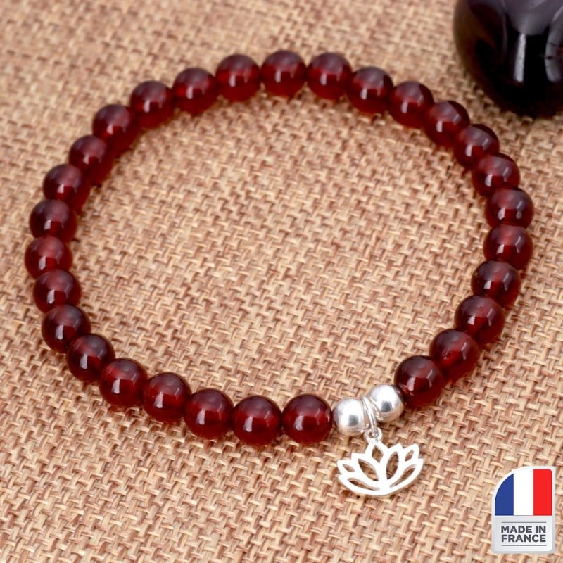 Bracelet Fleur de Lotus Grenat - Bijoux Artisanaux Pierres Naturelles - Yogazen