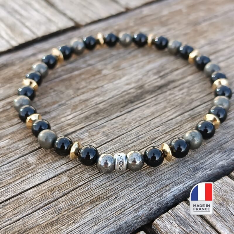 Bracelet Tourmaline Noire et Pyrite - Bijoux Artisanaux Pierres Naturelles - Yogazen