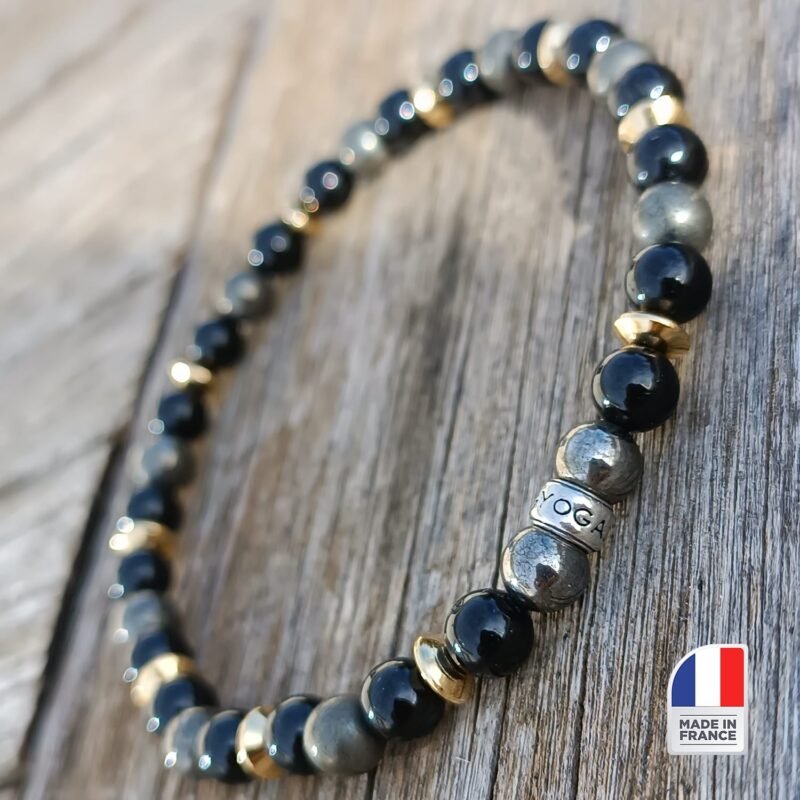 Bracelet Tourmaline Noire et Pyrite - Bijoux Artisanaux Pierres Naturelles - Yogazen