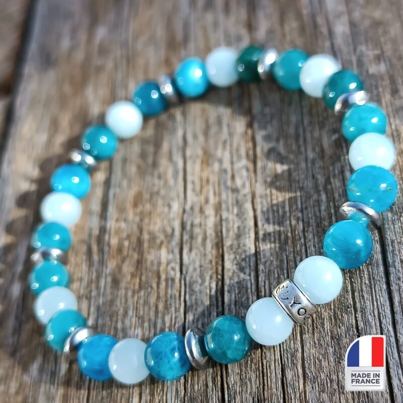 Bracelet Apatite Bleue et Aigue Marine - Bijoux Artisanaux Pierres Naturelles - Yogazen