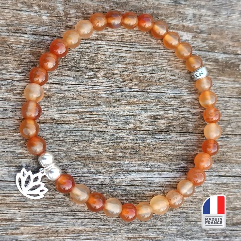 Bracelet Fleur de Lotus Cornaline - Bijoux Artisanaux Pierres Naturelles - Yogazen