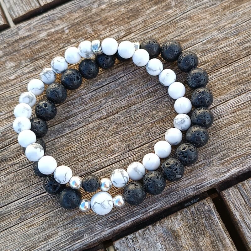 Bracelet Couple Noir et Blanc - Bijoux Artisanaux Pierres Naturelles - Yogazen