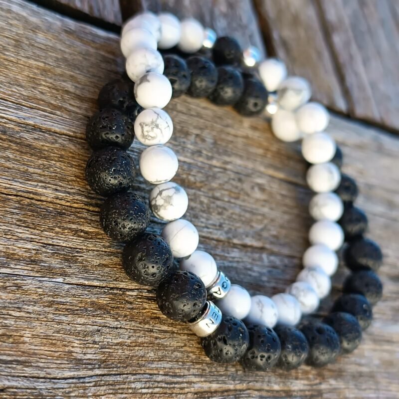 Bracelet Couple Noir et Blanc - Bijoux Artisanaux Pierres Naturelles - Yogazen