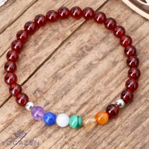 Bracelet 7 Chakras Grenat - Bijoux Artisanaux Pierres Naturelles - Yogazen