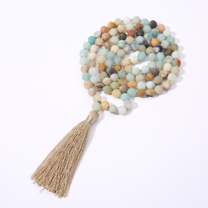 Mala Tibétain 108 Perles Amazonite - Collier Pierre Naturelle - Yogazen