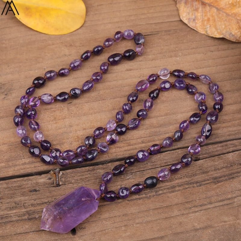Collier Mala Améthyste - Pierre Brute - Collier Pierre Naturelle - Yogazen