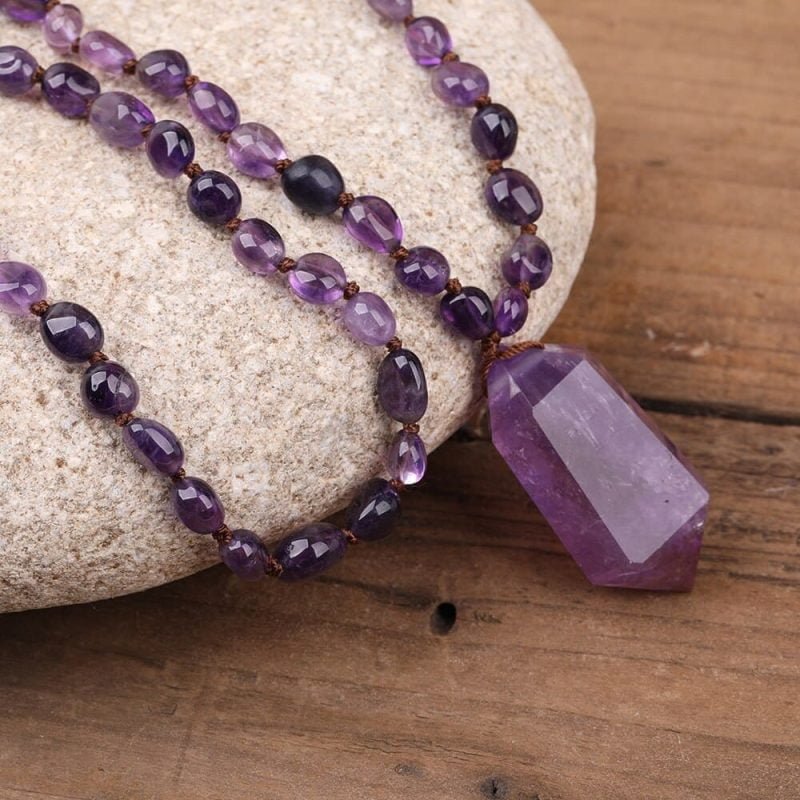 Collier Mala Améthyste - Pierre Brute - Collier Pierre Naturelle - Yogazen