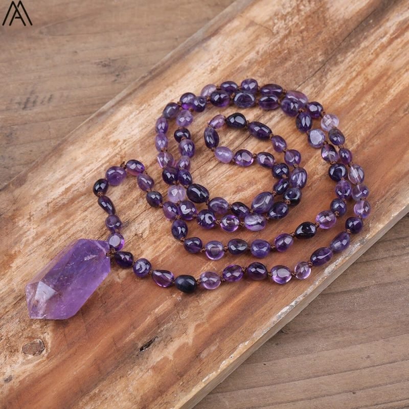 Collier Mala Améthyste - Pierre Brute - Collier Pierre Naturelle - Yogazen