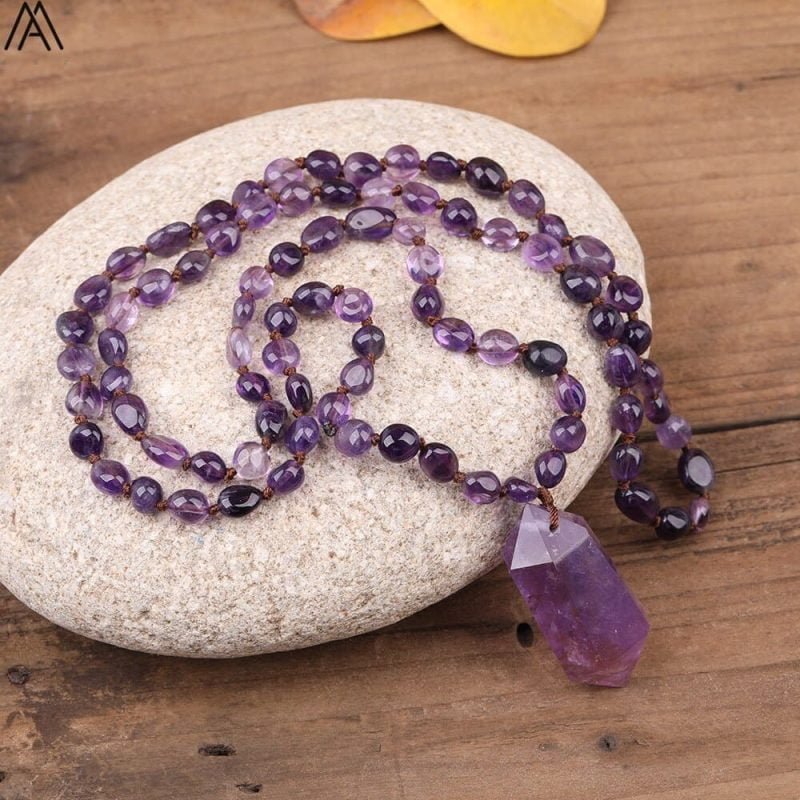 Collier Mala Améthyste - Pierre Brute - Collier Pierre Naturelle - Yogazen