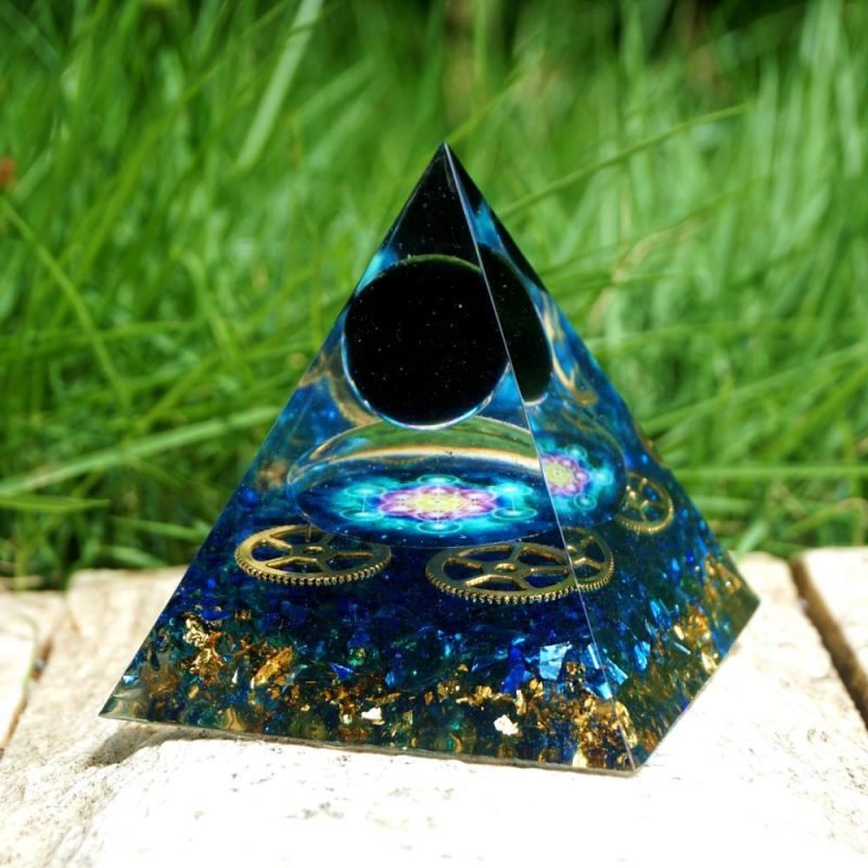 Orgonite Protection Absolue - Obsidienne et Quartz Bleu - Orgonite Pyramide - Yogazen