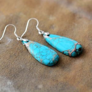 Boucles d'Oreilles en Pierre Turquoise - Boucles d'Oreilles Pierre Naturelle - Yogazen