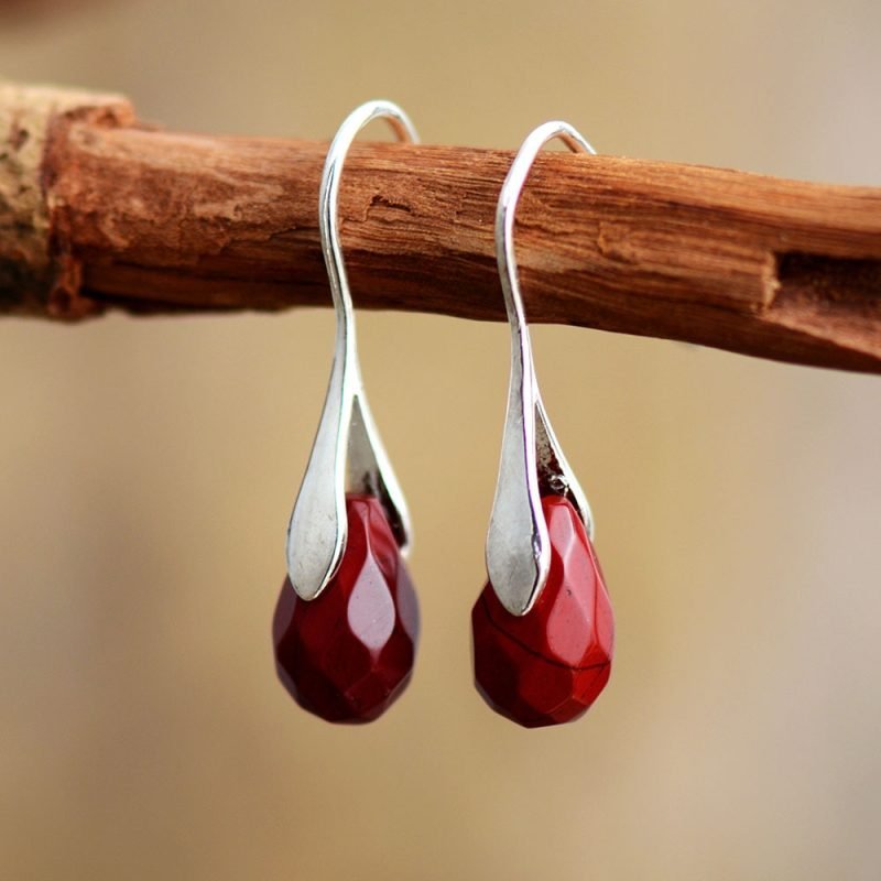 Boucles d'Oreilles Jaspe Rouge - Boucles d'Oreilles Pierre Naturelle - Yogazen