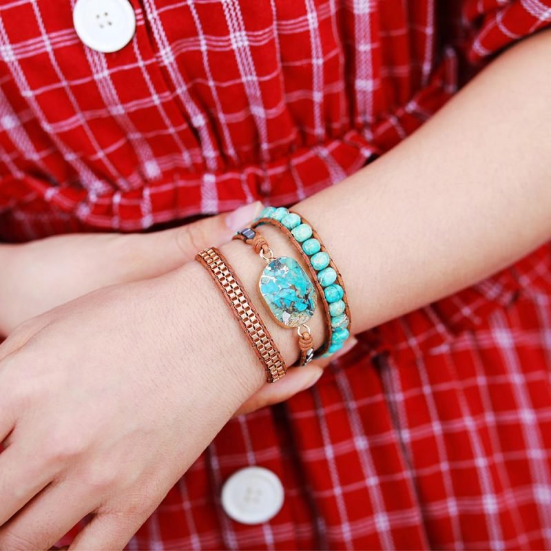 Bracelet Wrap Turquoise - Bracelet Pierre Naturelle - Yogazen