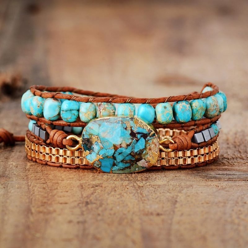 Bracelet Wrap Turquoise - Bracelet Pierre Naturelle - Yogazen