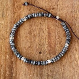 Bracelet Tibétain en Pierre de Larvikite Grise - Bracelet Bouddhiste - Yogazen