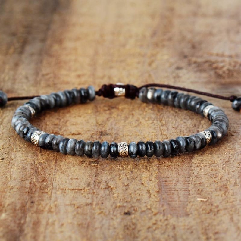 Bracelet Tibétain en Pierre de Larvikite Grise - Bracelet Bouddhiste - Yogazen