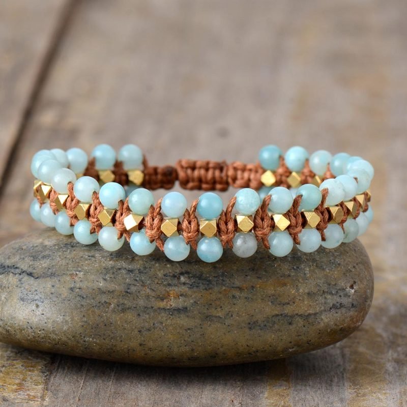 Bracelet Shamballa en Perles d'Amazonite - Bracelet Pierre Naturelle - Yogazen