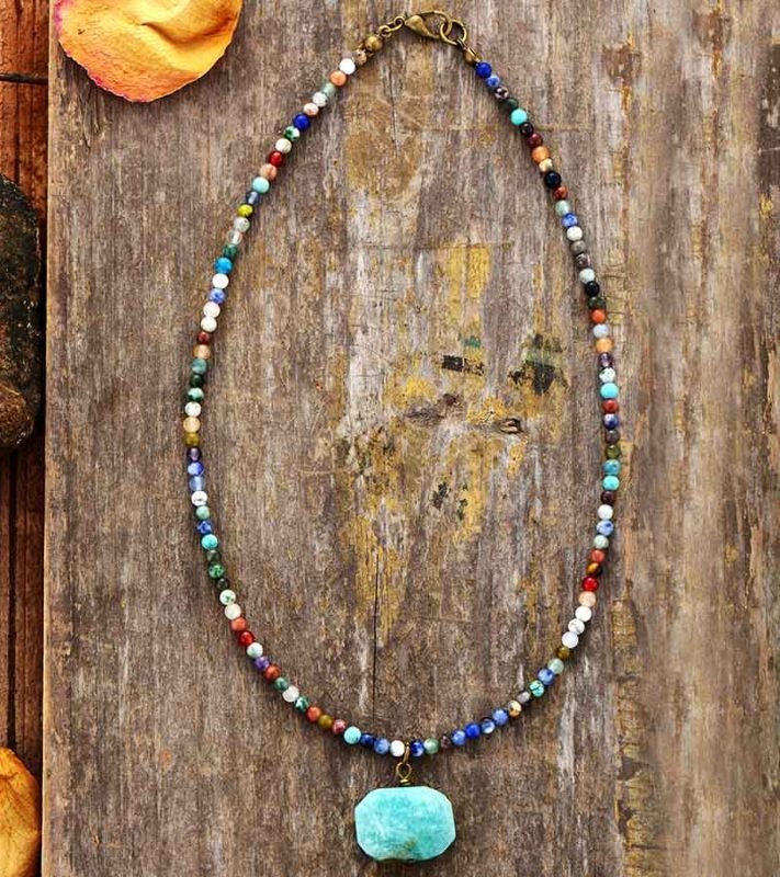 Collier en Perles Naturelles Amazonite - Lithothérapie - Ras