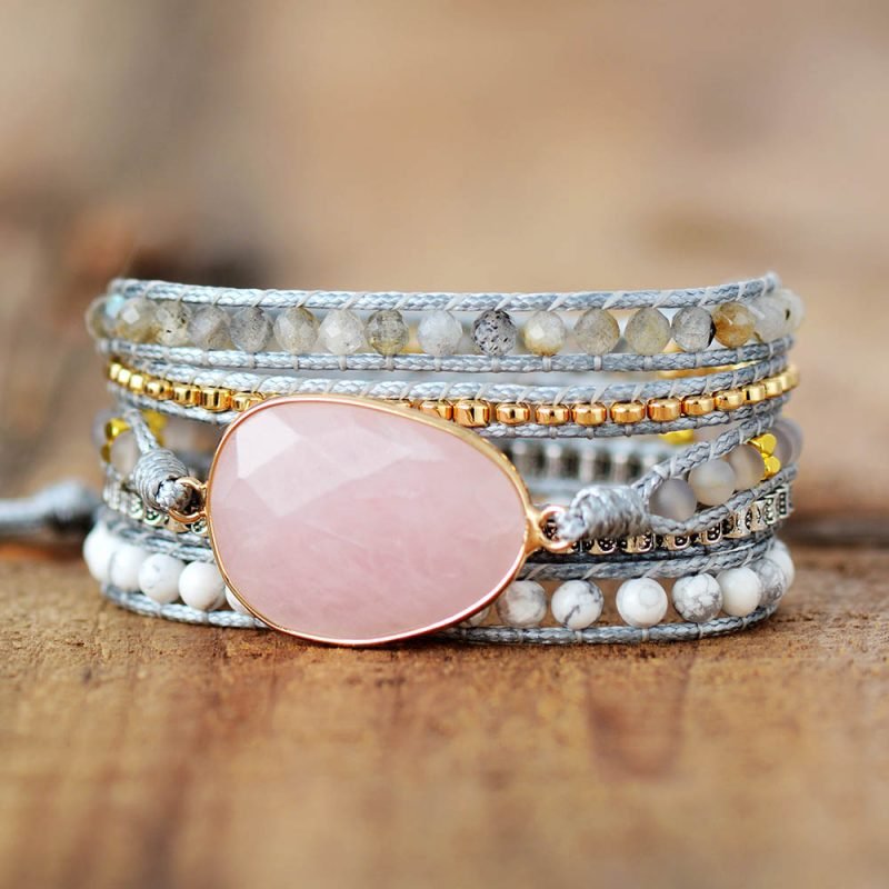 Bracelet Wrap Quartz Rose "Paix Infinie" - Bracelet Pierre Naturelle - Yogazen