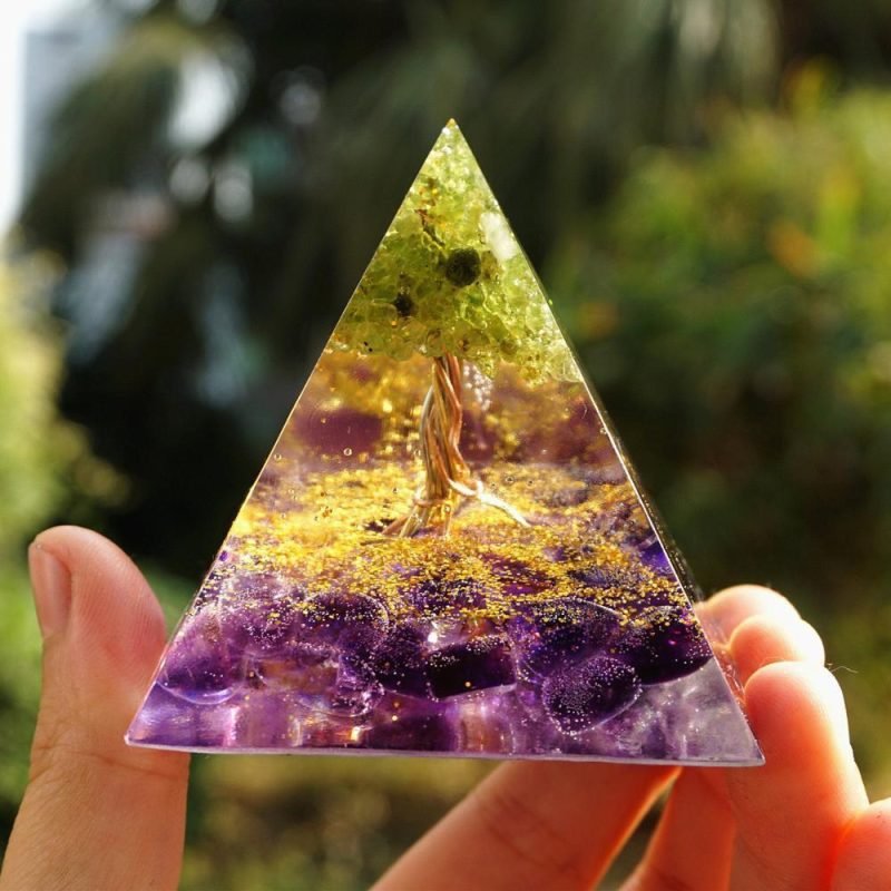 Orgonite Arbre de Vie - Péridot et Améthyste - Orgonite Pyramide - Yogazen