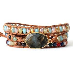Bracelet Wrap 3 Tours et Labradorite Bleue - Bracelet Pierre Naturelle - Yogazen