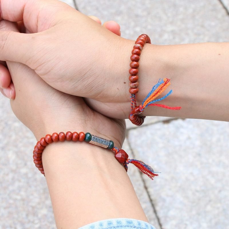 Bracelet Porte Bonheur Tibétain – Jaspe Rouge - Bracelet Pierre Naturelle - Yogazen