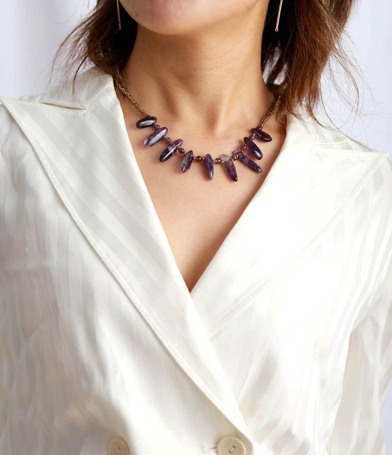 Collier avec des Pierres d'Améthyste - Collier Pierre Naturelle - Yogazen