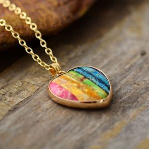 Pendentif 7 Chakras – Forme de Coeur - Bijoux Pierre Naturelle - Yogazen