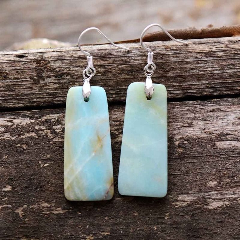 Boucles d'Oreilles Amazonite "Rectangulaire" - Boucles d'Oreilles Pierre Naturelle - Yogazen