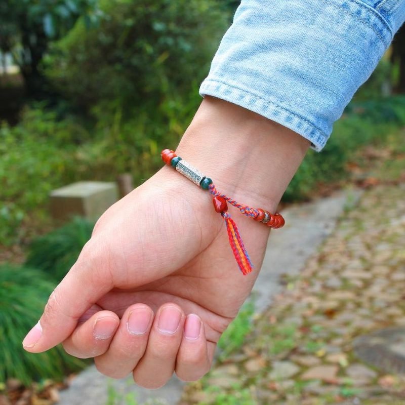 Bracelet Porte Bonheur Tibétain – Jaspe Rouge - Bracelet Pierre Naturelle - Yogazen