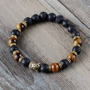 Bracelet Tête de Bouddha – Œil de Tigre et Pierre de Lave - Non classé - Yogazen