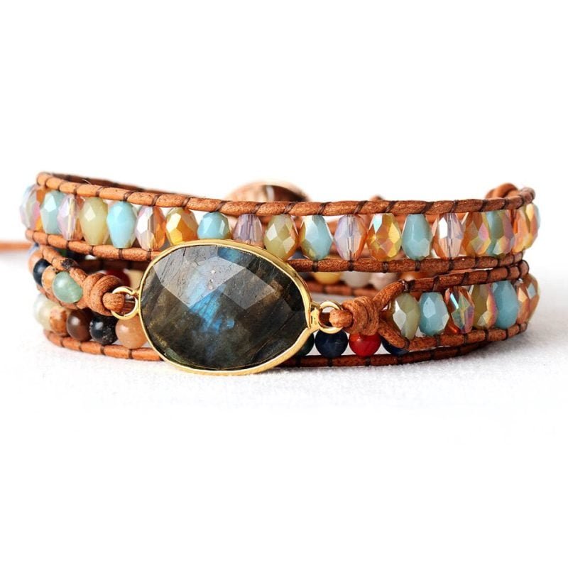 Bracelet Wrap 3 Tours et Labradorite Bleue - Bracelet Pierre Naturelle - Yogazen