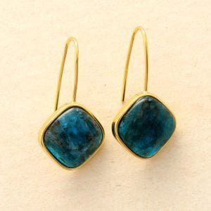 Boucles d'Oreilles Apatite Bleue Dorées - Boucles d'Oreilles Pierre Naturelle - Yogazen