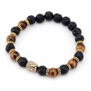 Bracelet Tête de Bouddha – Œil de Tigre et Pierre de Lave - Non classé - Yogazen