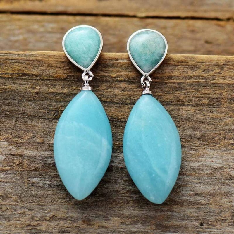 Boucle d'Oreille Amazonite Bleu - Boucles d'Oreilles Pierre Naturelle - Yogazen
