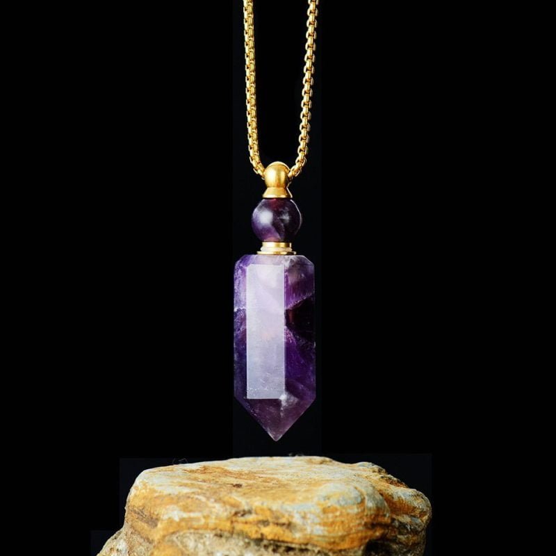 Pendentif Pointe en Améthyste (Diffuseur d'Huile Essentielle) - Collier Pierre Naturelle - Yogazen