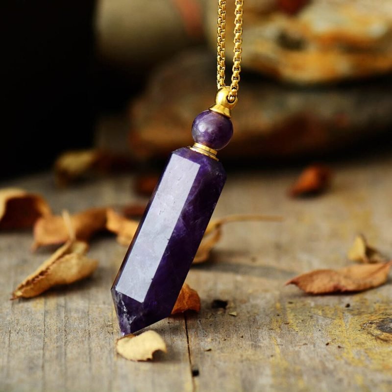 Pendentif Pointe en Améthyste (Diffuseur d’Huile Essentielle) - Collier Pierre Naturelle - Yogazen